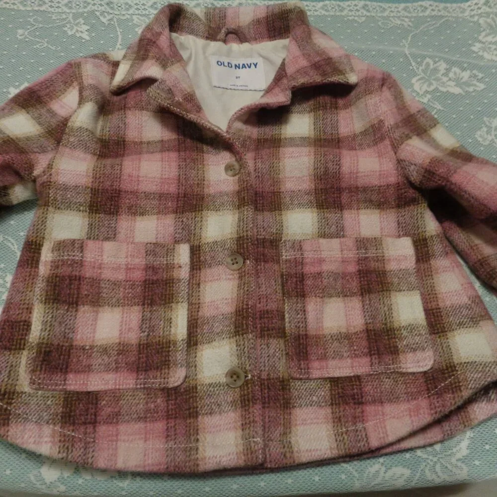 RETRO BABY GIRL PINK & CREAM PLAID COAT 3 T BY OLD NAVY